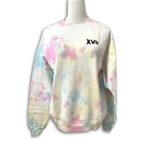 Hanes Tie Dye Sweatshirt Ribbed Cuffs Relaxed Fit Cotton Blend Multicolor Medium